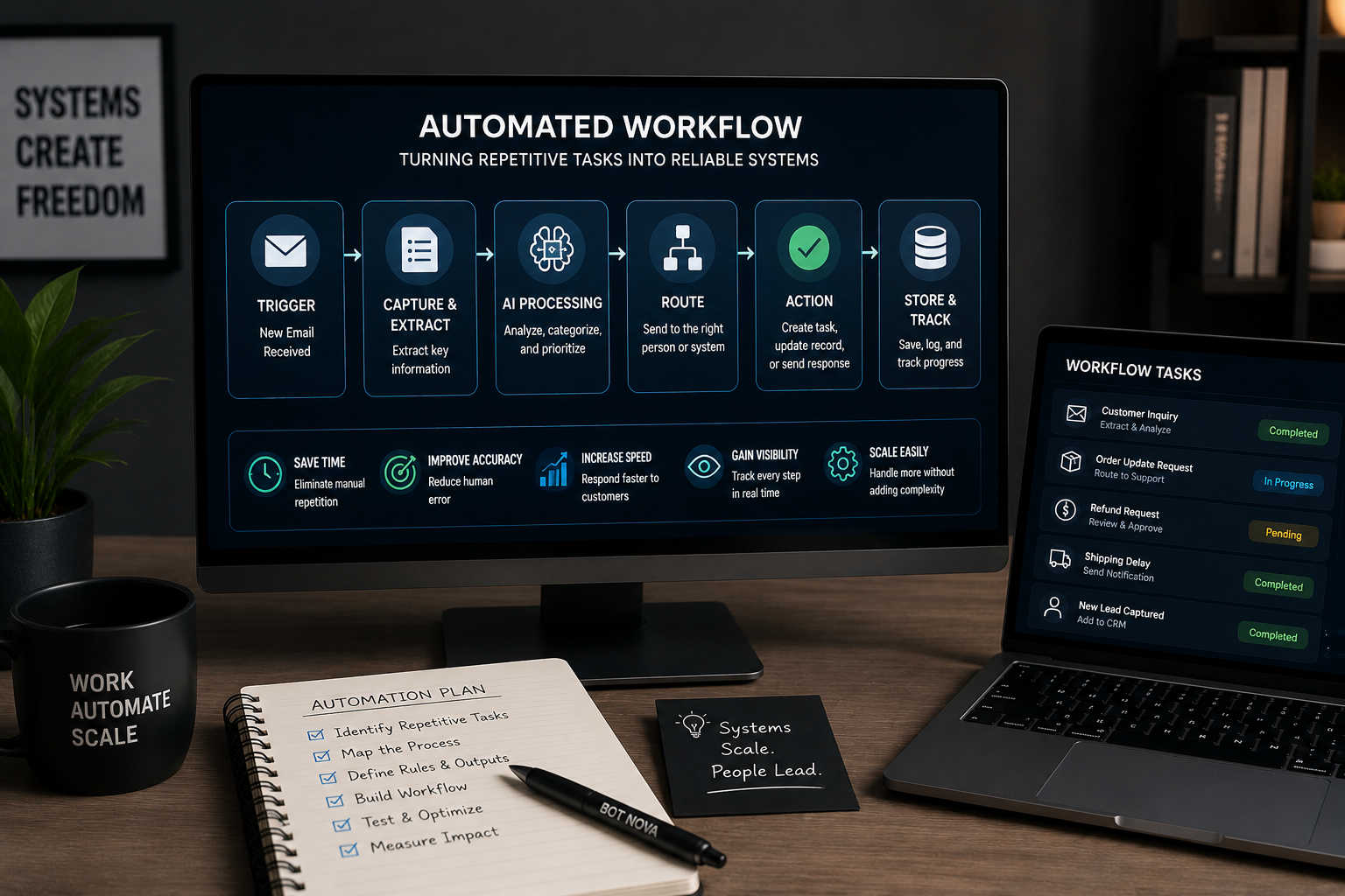 Automated workflow system turning repeated tasks into connected processes